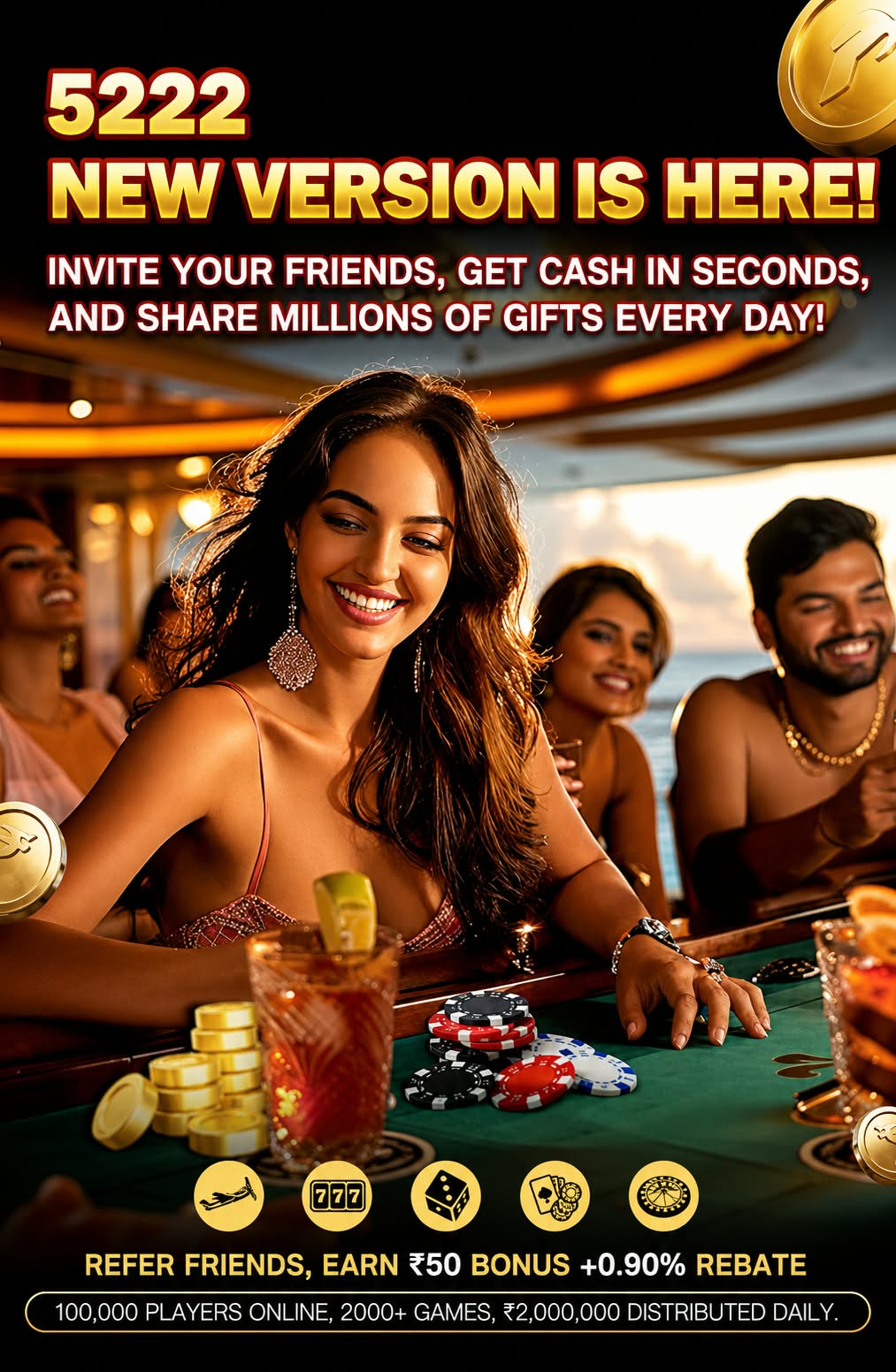 5222 Game new version with referral bonus, ₹50 bonus and 0.90% rebate
